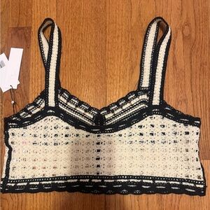 Jason Wu Black and Cream Crochet Crop Top